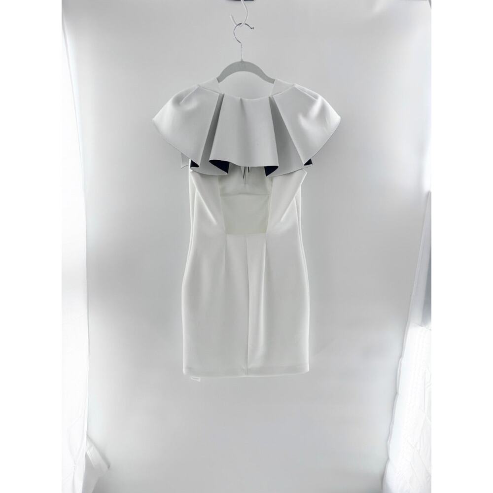 NWT Robert Rodriguez Ruffle-Cape Neoprene Mini Sheath Dress White Black Womens 8 - Picture 4 of 8